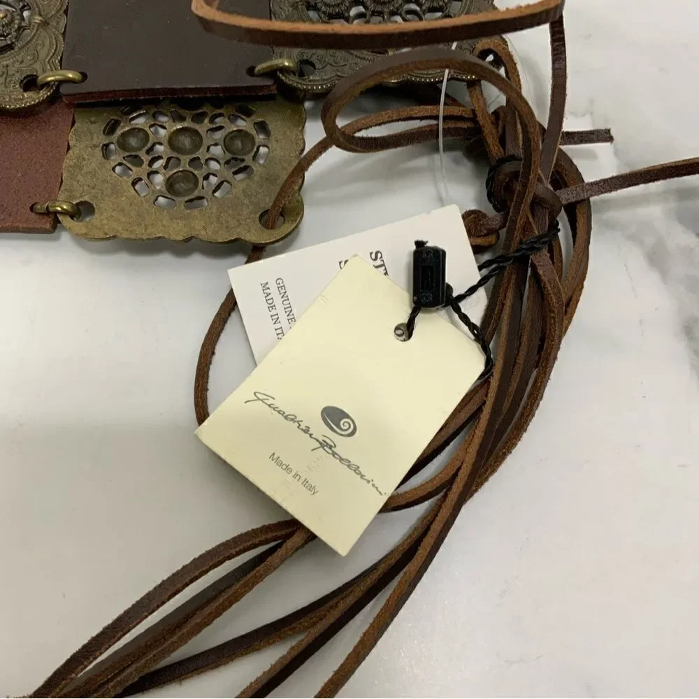 G. BOLLECINI Italy brown leather and metal belt